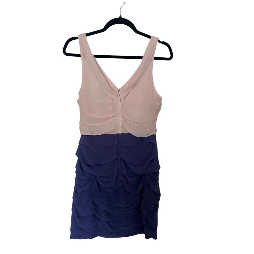 Express Colorblock Ruffle Mini Dress Blush Pink Purple Tiered Cowl Neck 10 - Picture 3 of 9